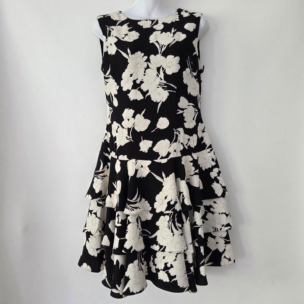 NEW Lauren Ralph‎ Lauren Dress Black Floral Tiered Ruffle Women 4